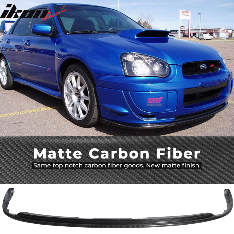 IKON MOTORSPORTS, Front Bumper Lip Compatible With 2008-2010 Subaru Impreza WRX Premiun , Matte Carbon Fiber Front Lip Spoiler Wing Chin Splitter, 2009