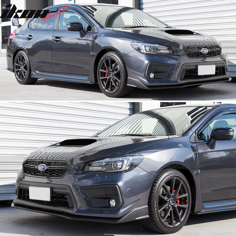 IKON MOTORSPORTS Front Bumper Lip Compatible With 2018-2021 Subaru WRX STI, S207 Style Black PU Front Lip Finisher Under Chin Spoiler Add On