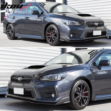 IKON MOTORSPORTS Front Bumper Lip Compatible With 2018-2021 Subaru WRX STI, S207 Style Black PU Front Lip Finisher Under Chin Spoiler Add On