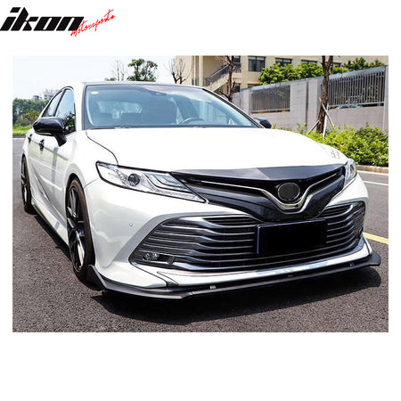 Compatible With 2018-2020 Toyota Camry L / LE / XLE / Hybrid LE / Hybrid XLE Model Only, V2 Style Matte Black Primer Front Bumper Lip 3 Pieces PP