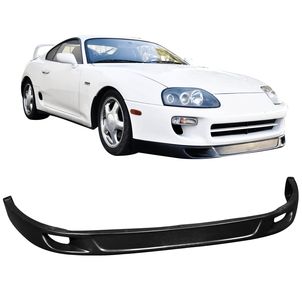 Front Bumper Lip Compatible With 1993-1998 Toyota Supra, V2 Style PU Black Front Lip Spoiler Splitter Air Dam Chin Diffuser Add On by IKON MOTORSPORTS, 1994 1995 1996 1997