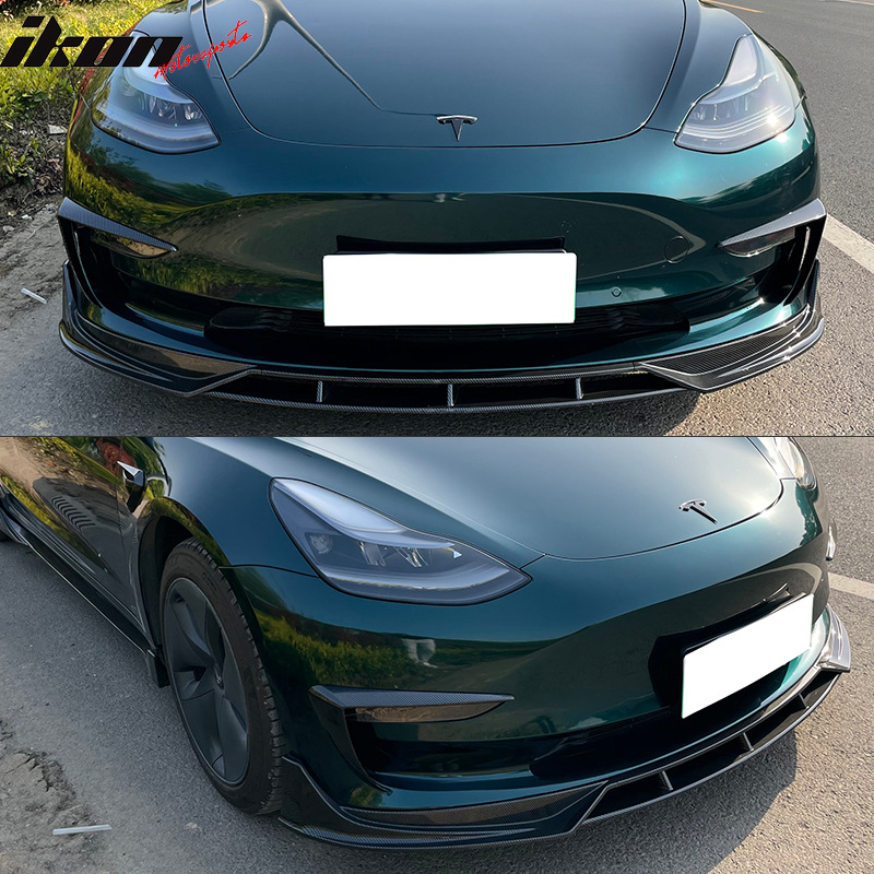 IKON MOTORSPORTS, Front Bumper Lip Compatible With 2017-2023 Tesla Model 3, Front Bumper Protector Spoiler Wing Chin Splitter, 2018 2019 2020 2021