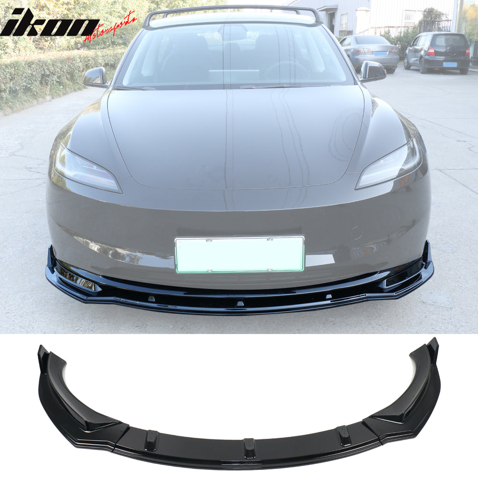 2024-2025 Tesla Model 3 IKON Style 3PC Front Bumper Lip Gloss Black PP