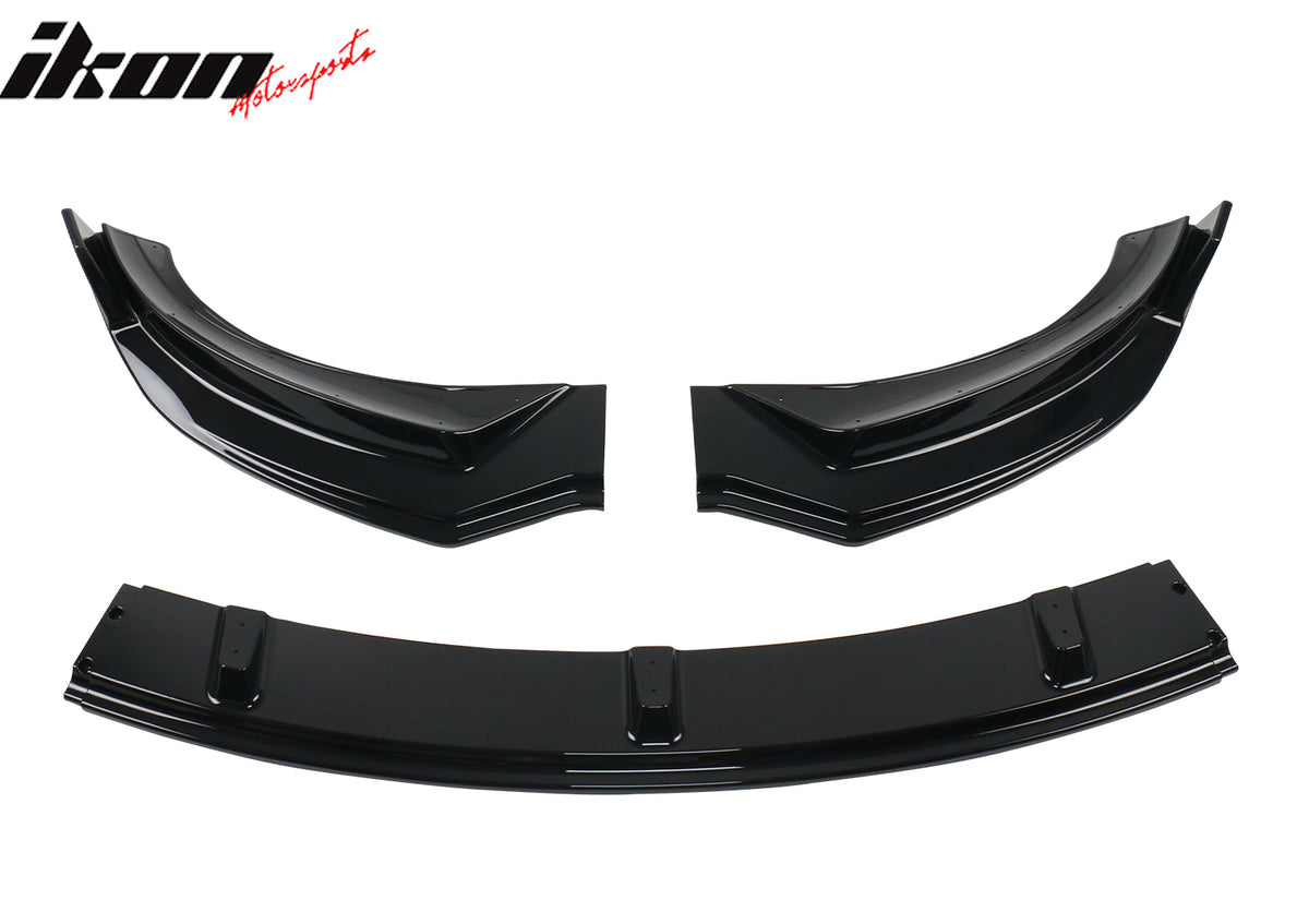 Fits 24-25 Tesla Model 3 3PCS IKON Style Front Bumper Lip Spoiler Matte Black PP