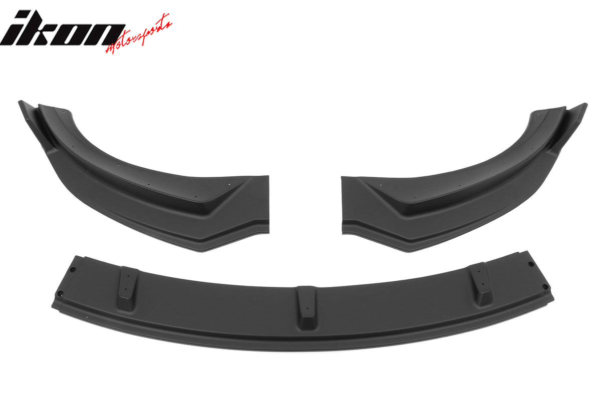 Fits 24-25 Tesla Model 3 3PCS IKON Style Front Bumper Lip Spoiler Matte Black PP