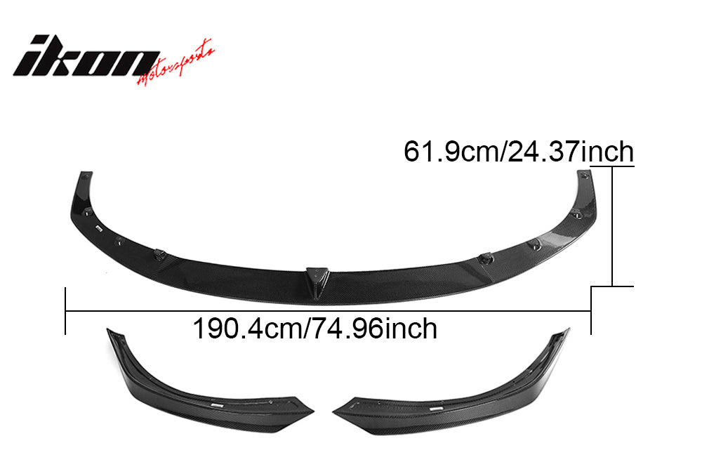 Fit 21-23 Tesla Model S V Style Gloss Black Carbon Fiber CF Front Bumper Lip 3PC