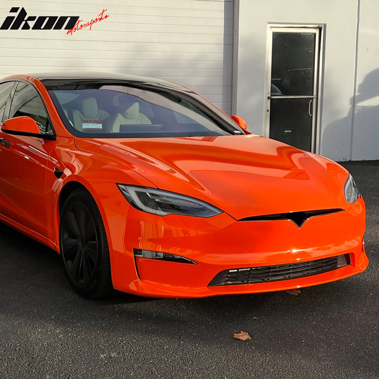 Fits 21-23 Tesla Model S Revozport Carbon Fiber Front Bumper Spoiler Gloss Black