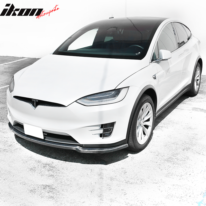 IKON MOTORSPORTS, Front Bumper Lip Compatible With 2016-2020 Tesla Model X, MX Style Front Lip Air Dam Chin S Underbody poiler Splitter Real Carbon Fiber CF, 2017 2018 2019