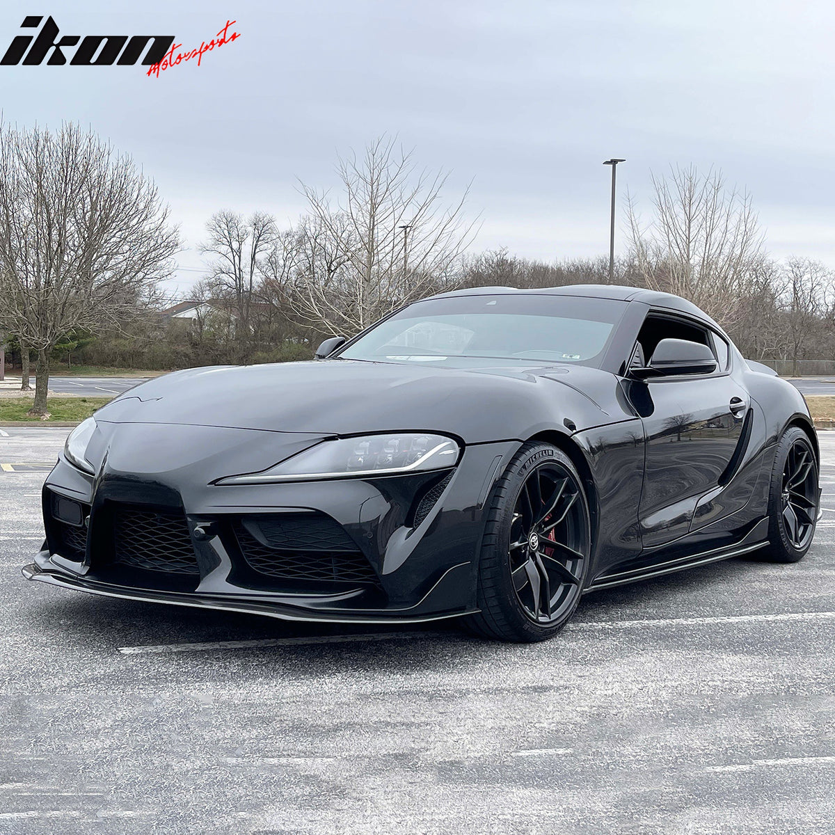 IKON MOTORSPORTS Front Bumper Lip, Compatible with 2020-2024 Toyota GR Supra A90 A91 MK5, IKON Style Gloss Carbon Fiber Air Dam Chin Spoiler Protector Splitter