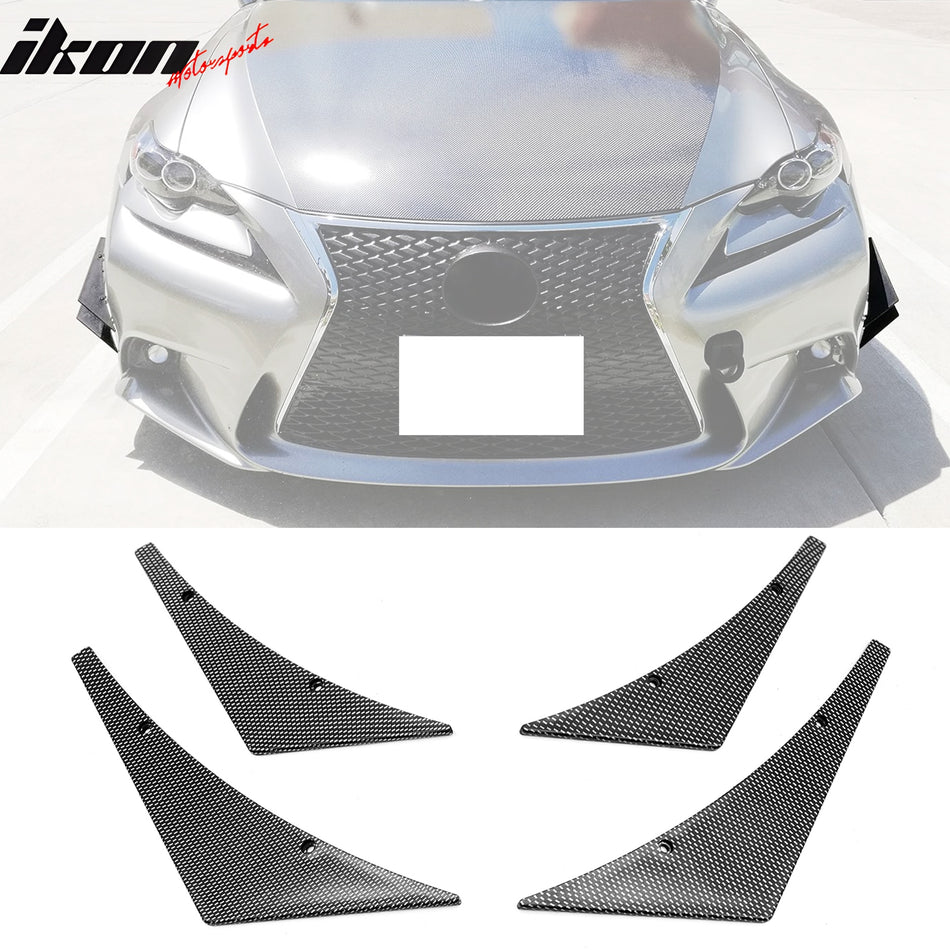 Universal 4PC Carbon Fiber Print Canards PU Front Bumper Lip Splitter