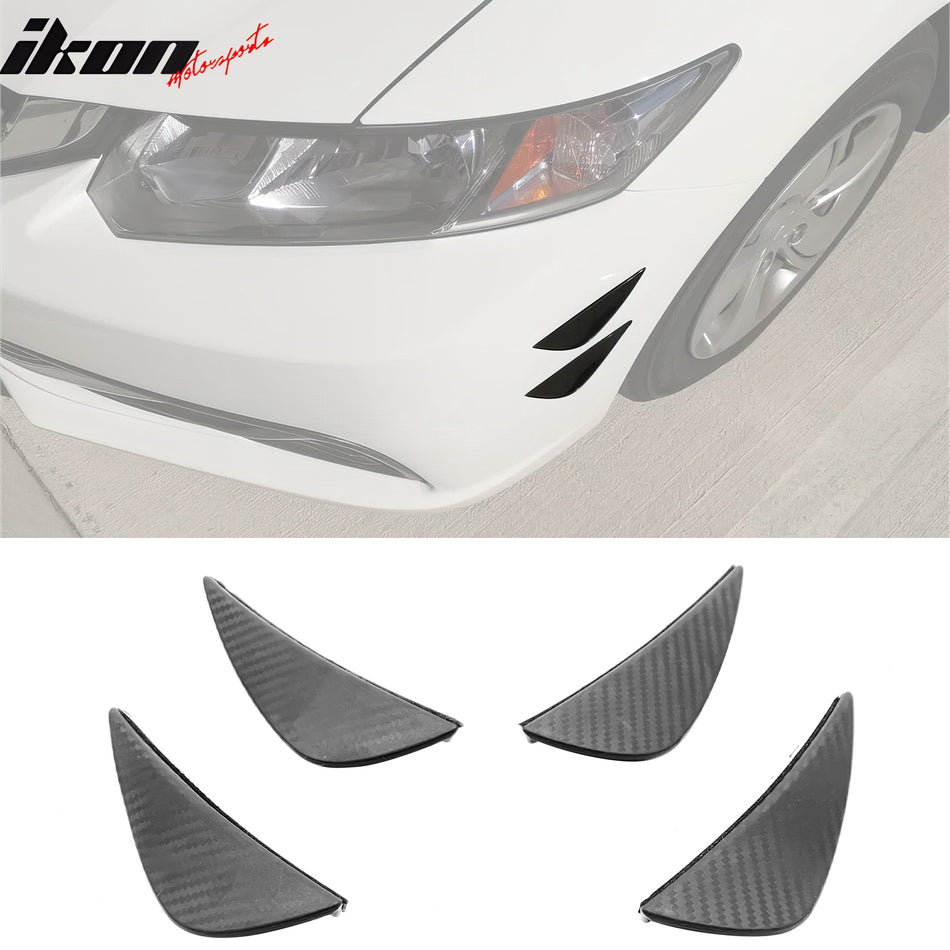 Universal 4PC Black Carbon Fiber Print Front Lip Splitter Canards Fin