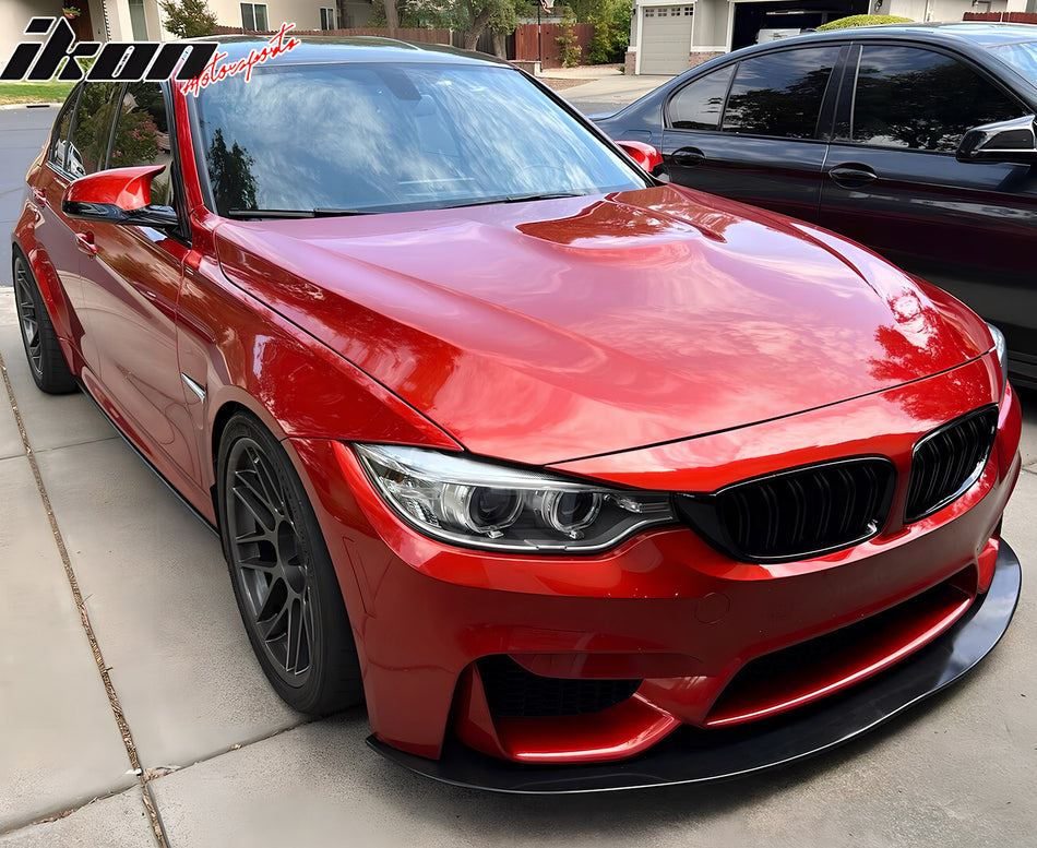 IKON MOTORSPORTS Front Bumper Lip, Compatible with 2015-2020 BMW F80 M3 F82 M4, Unpainted Black PU Polyurethane Air Dam Chin Spoiler Protector Splitter