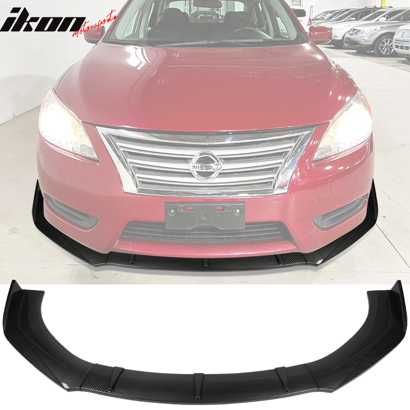 IKON MOTORSPORTS, 3PCS Front Bumper Lip Compatible With 2013-2021 Nissan Sentra, Front Bumper Lip Body Kit Spoiler Splitter Air Dam Chin PP - Polypropylene Carbon Fiber Print, 2014 2015 2016 2017 2018