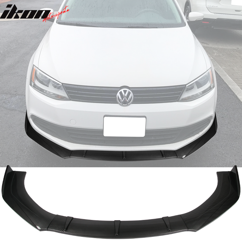 IKON MOTORSPORTS, 3PCS Front Bumper Lip Compatible With 2011-2021 Volkswagen Jetta, Front Bumper Lip Body Kit Spoiler Splitter Air Dam Chin PP - Polypropylene Carbon Fiber Print, 2012 2013 2014 2015