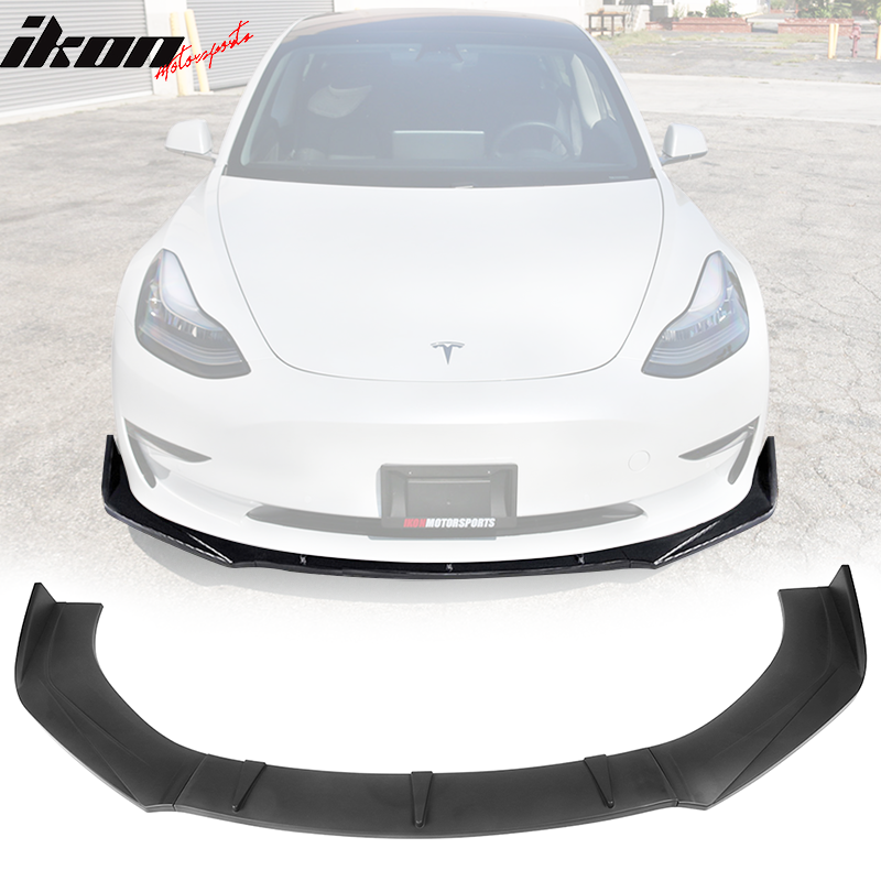 Universal Valance Front Bumper Lip Splitter Chin Spoiler 3PC PP - Matte Black