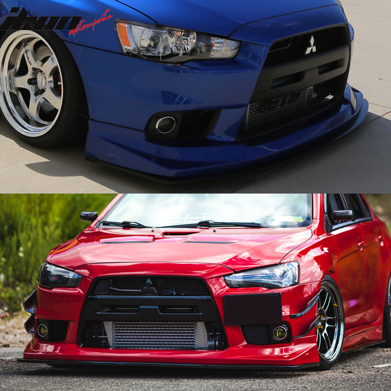 Front Bottom Lip Compatible With 2008-2015 Mitsubishi Lancer, Black PU Splitter Diffuser Valance Underbody Bumper by IKON MOTORSPORTS, 2009 2010 2011 2012 2013 2014