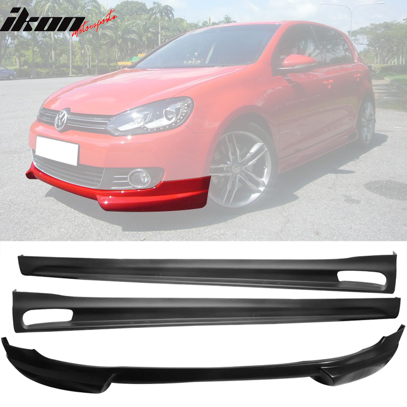 Fits 10-14 Volkswagen VW Golf RG Front Bumper Lip + Side Skirts  PU