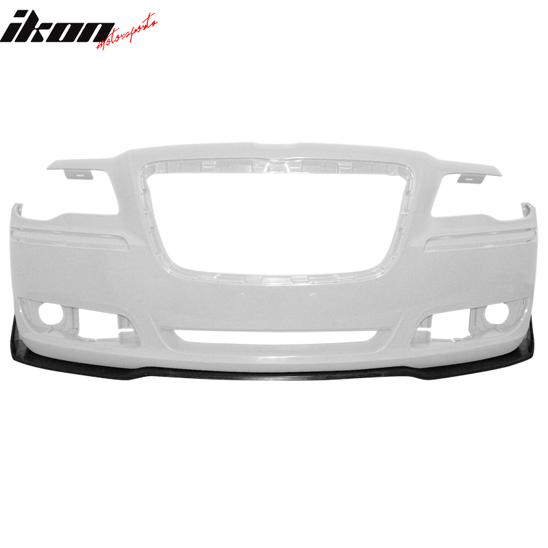 IKON MOTORSPORTS, 3PCS Front Bumper Lip Compatible With 2011-2014 Chrysler 300, 3 PCS Front Bumper Protector Body Splitter Spoiler PU Unpainted Black IKON Style