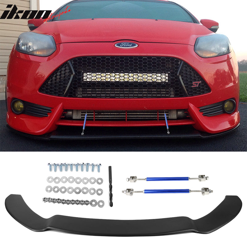 2013-2014 Ford Focus Matte Black Front Lip Splitter PP & Blue Rods