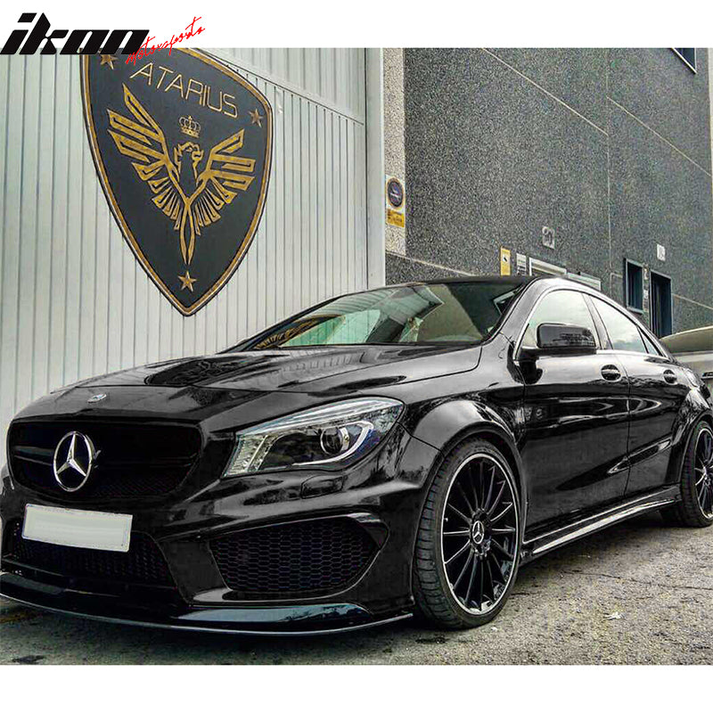 IKON MOTORSPORTS, Front Splitter Lip Compatible With 2014-2016 Benz CLA Class, Matte Black Polypropylene Replacement Bodykit Air Dam Chin Bumper Spoiler Lip With Hardwares & NEO Rods, 2015