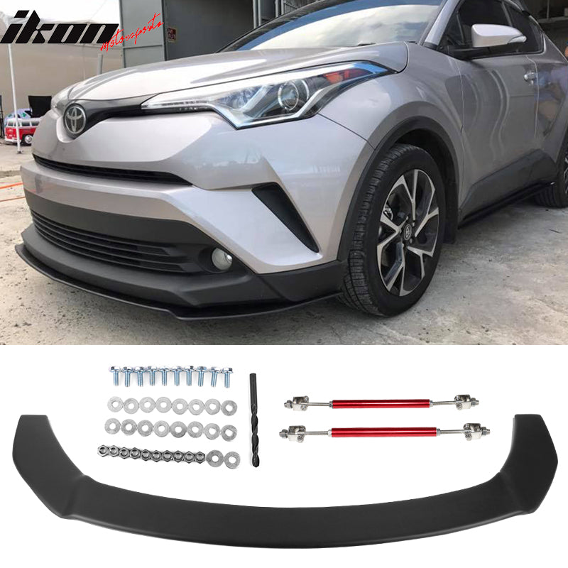 2018-2019 Toyota C-HR Matte Black Front Bumper Lip + Red Splitter Rods