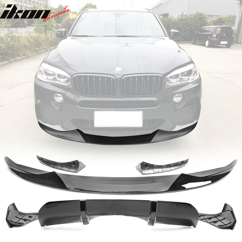 Fits 14-18 BMW F15 X5 M Sport Front Bumper Lip & Rear Diffuser Gloss Black - PP