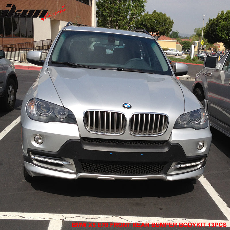 Bumper Cover Compatible With 2007-2010 BMW X5 E70, Aerodynamic Style Polypropylene PP Black Added On Bodykit by IKON MOTORSPORTS, 2008 2009