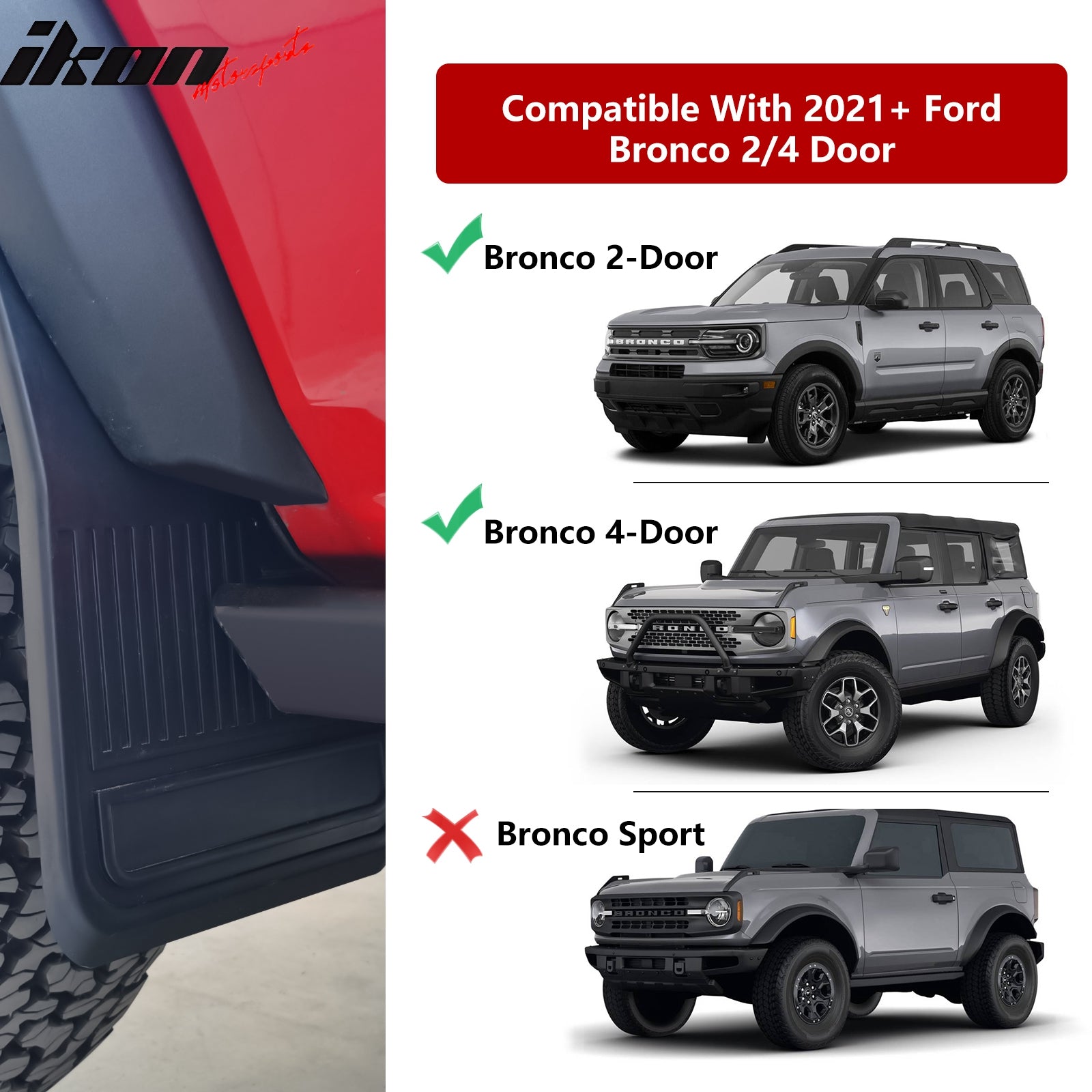 Fits 21-23 Ford Bronco 2/4 Door Black Front Rear Mud Flaps Splash Guards PP 4PCS