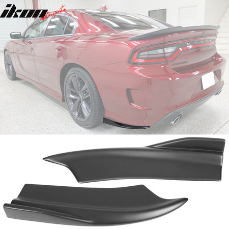 IKON MOTORSPORTS, Compatible With 2015-2023 Dodge Charger SRT Rear Bumper Diffuser V2 Style Valance Side Aprons W/ Smoke Brake Light Lamp