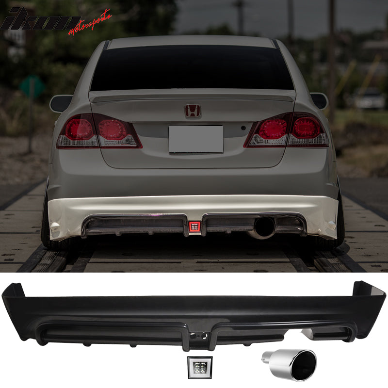 Fits 06-11 Civic 4Dr Rear Bumper Lip w/ LED 3RD Brake Light + Muffler Tip