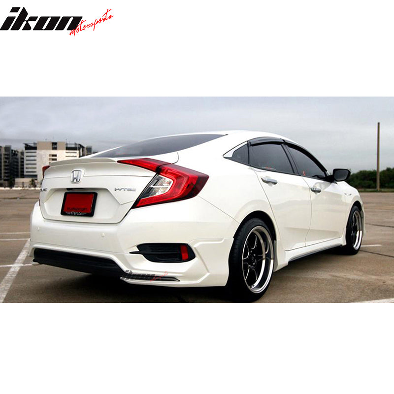 IKON MOTORSPORTS, Rear Bumper Lip Compatible With 2016-2021 Honda Civic Sedan(Exludes Si Model), IKON AVS Style Black PP Front Lip Finisher Add On Under Chin Spoiler