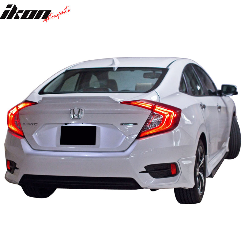 IKON MOTORSPORTS, Rear Bumper Lip Compatible With 2016-2021 Honda Civic Sedan(Exludes Si Model), HFP Style Black PP ProtectorUnder Chin Spoiler