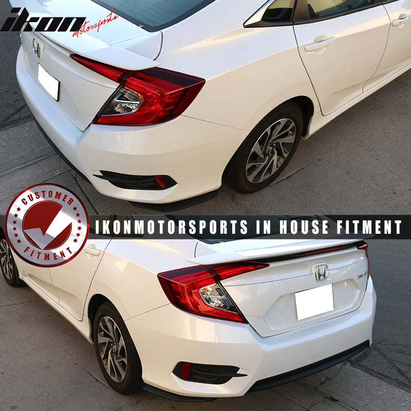 IKON MOTORSPORTS, Rear Lip Splitters Compatible With 2016-2021 Honda Civic Sedan(Exludes Si Model), Unpainted Black PP Polypropylene Rear Bumper Lip 2PC