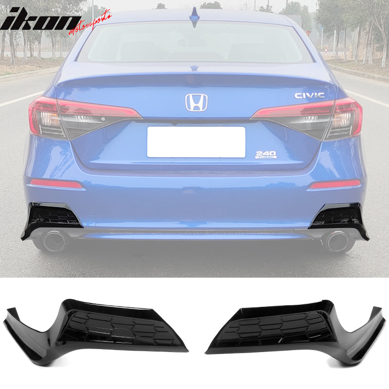 IKON MOTORSPORTS, Rear Lip Splitters Compatible With 2022-2023 Honda Civic Sedan 4-Door, Painted PP Polypropylene Rear Bumper Lip 2PCS