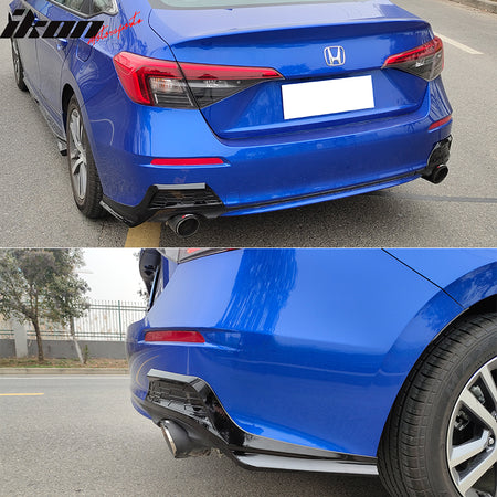 IKON MOTORSPORTS, Rear Lip Splitters Compatible With 2022-2023 Honda Civic Sedan 4-Door, Painted PP Polypropylene Rear Bumper Lip 2PCS