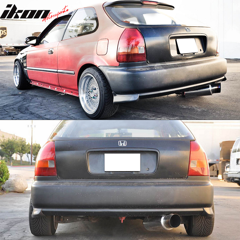 Rear Bumper Lip Compatible With 1996-2000 HONDA CIVIC 3 DOOR, Jdm 2pcs Style PU Black Rear Lip Spoiler Splitter by IKON MOTORSPORTS, 1997 1998 1999