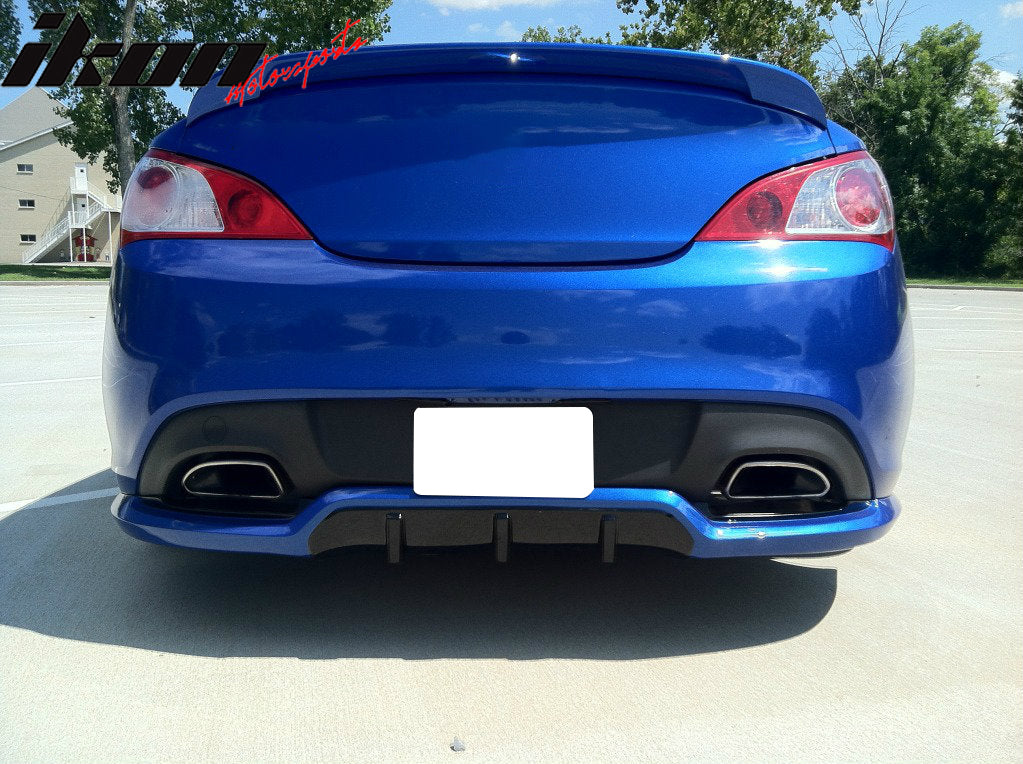 IKON MOTORSPORTS Rear Bumper Lip Compatible With 2010-2016 Hyundai Genesis Coupe, Sport Style PU Black Rear Lip Spoiler Splitter