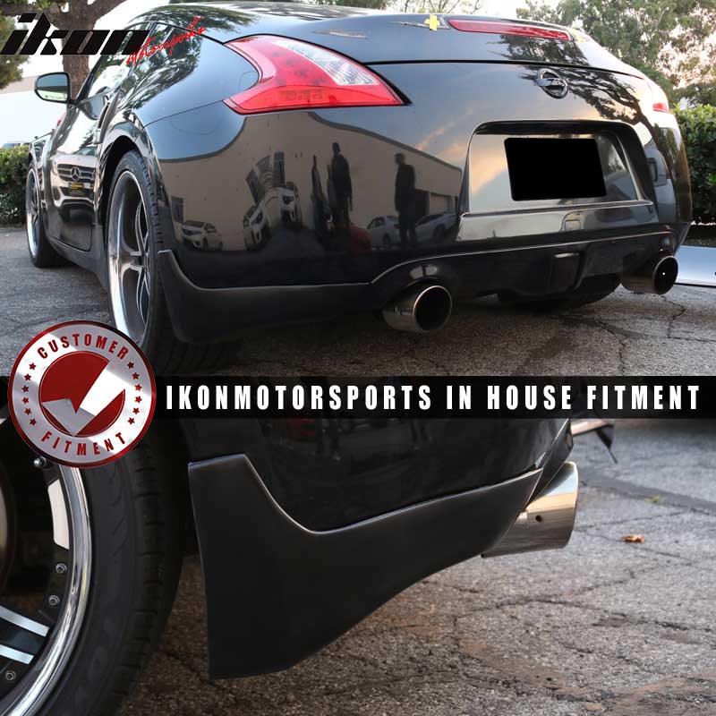 IKON MOTORSPORTS, Rear Aprons Compatible With 2009-2019 Nissan 370Z, Unpainted Black Rear Lip Under Chin Spoiler Splitter Valance Add On, 2010 2011 2012 2013 2014 2015 2016