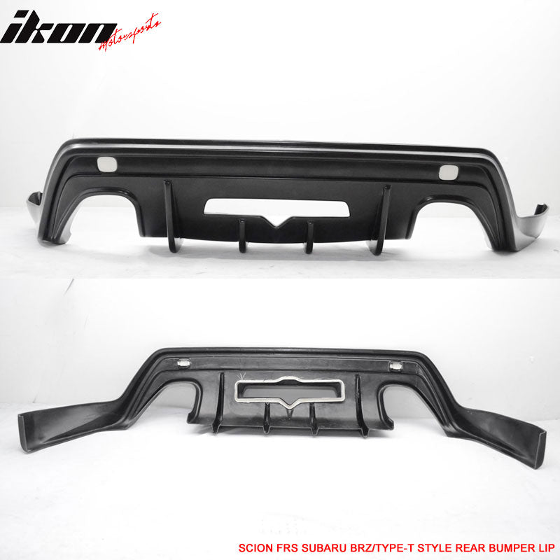 IKON MOTORSPORTS, Rear Bumper Lip Compatible With 2013-2016 Scion FR-S/2013-2020 Subaru BRZ/2017-2020 Toyota 86, Type-T Style PU Black Rear Lip Spoiler Splitter