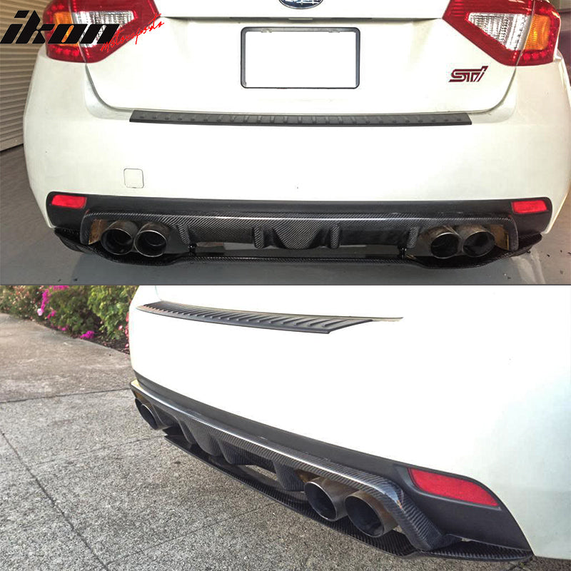 IKON MOTORSPORTS, Rear Diffuser Compatible With 2008-2014 Subaru Impreza STI 5Dr , Matte Carbon Fiber R205 Style Rear Bumper Lip Spoiler Wing, 2009 2010 2011 2012 2013