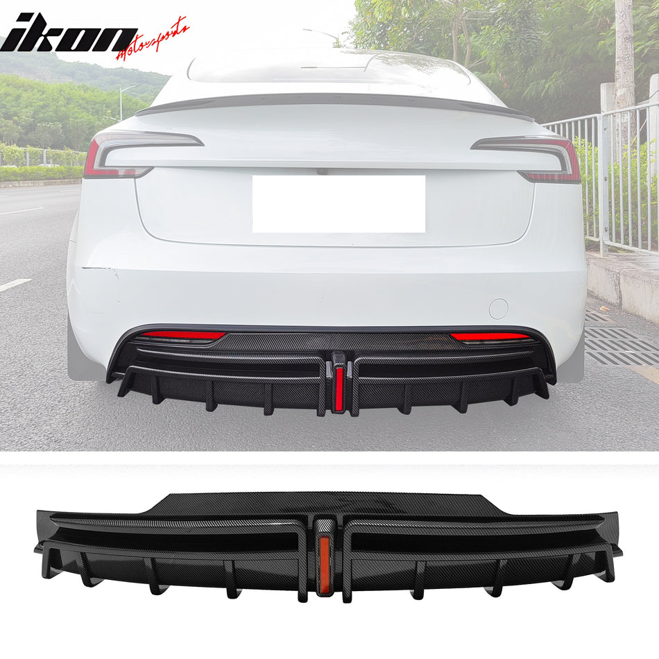 2024-2025 Tesla Model 3 Carbon Fiber Print Rear Lip Diffuser W/LED PP