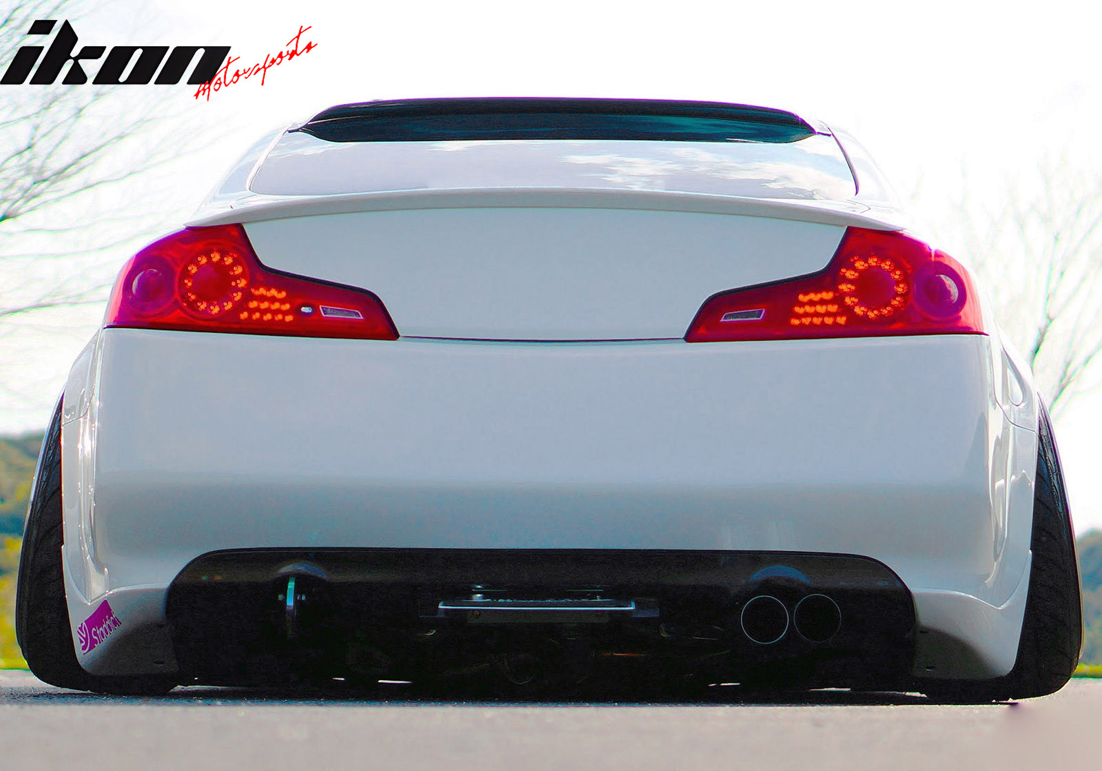 IKON MOTORSPORTS Rear Aprons, Compatible with 2003-2007 INFINITI G35 Coupe 2DR, OE Style Unpainted Black PU Polyurethane Rear Bumper Lip Lower Side Spat Valance Winglet Canard Protector 2PCS