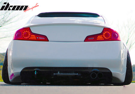 IKON MOTORSPORTS Rear Aprons, Compatible with 2003-2007 INFINITI G35 Coupe 2DR, OE Style Unpainted Black PU Polyurethane Rear Bumper Lip Lower Side Spat Valance Winglet Canard Protector 2PCS