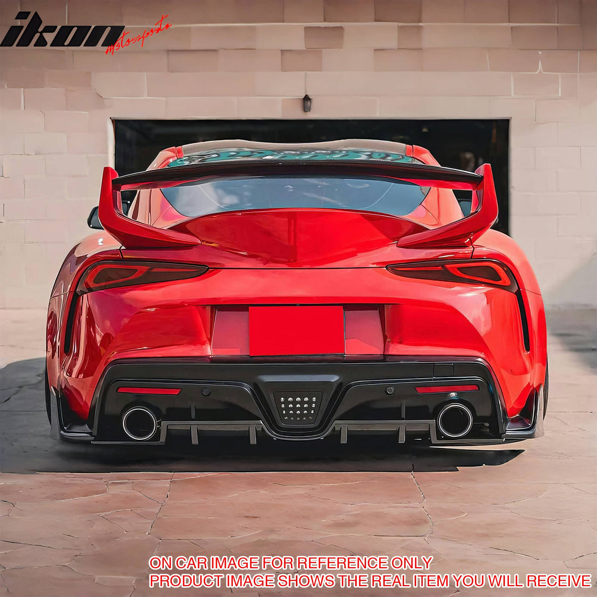 IKON MOTORSPORTS Rear Aprons, Compatible with 2020-2024 Toyota GR Supra J29 A90 & Supra,  AG Style Carbon Fiber Print ABS Plastic Rear Bumper Lip Lower Side Spat Valance Winglet Canard Protector 2PCS