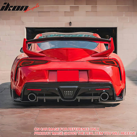 IKON MOTORSPORTS Rear Aprons, Compatible with 2020-2024 Toyota GR Supra J29 A90 & Supra,  AG Style Carbon Fiber Print ABS Plastic Rear Bumper Lip Lower Side Spat Valance Winglet Canard Protector 2PCS