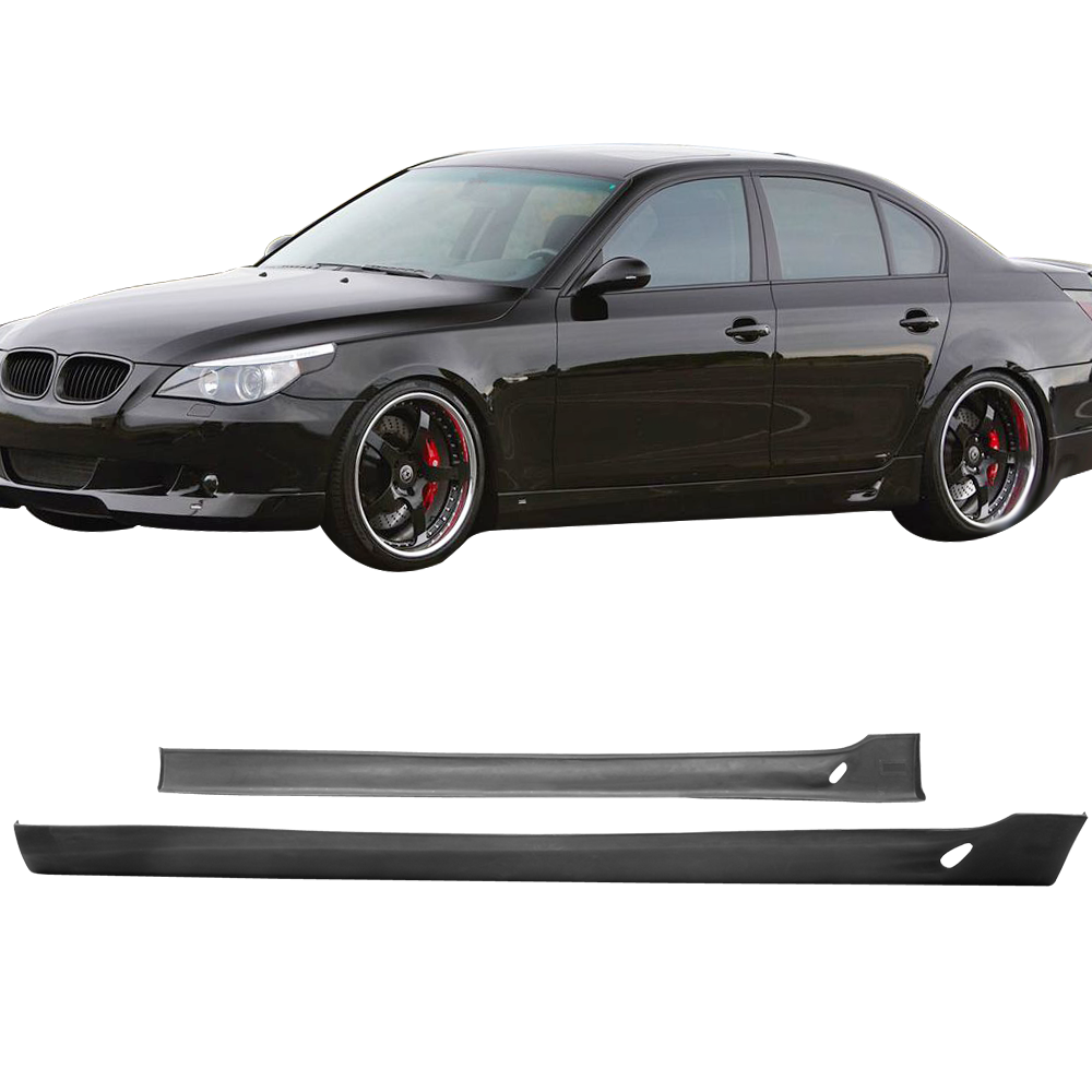 IKON MOTORSPORTS Compatible With 2004-2009 BMW E60 5-Series AC-S Style PU Side Skirts Rocker Panels Extensions