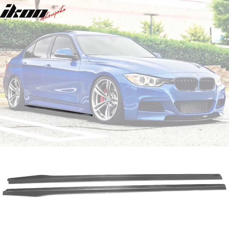 IKON MOTORSPORTS, Side Skirts Compatible With 2012-2018 BMW F30 3-Series Sedan, IKON Style Side Skirt Extension Rocker Panel Driver Passenger, 2013 2014 2015 2016 2017