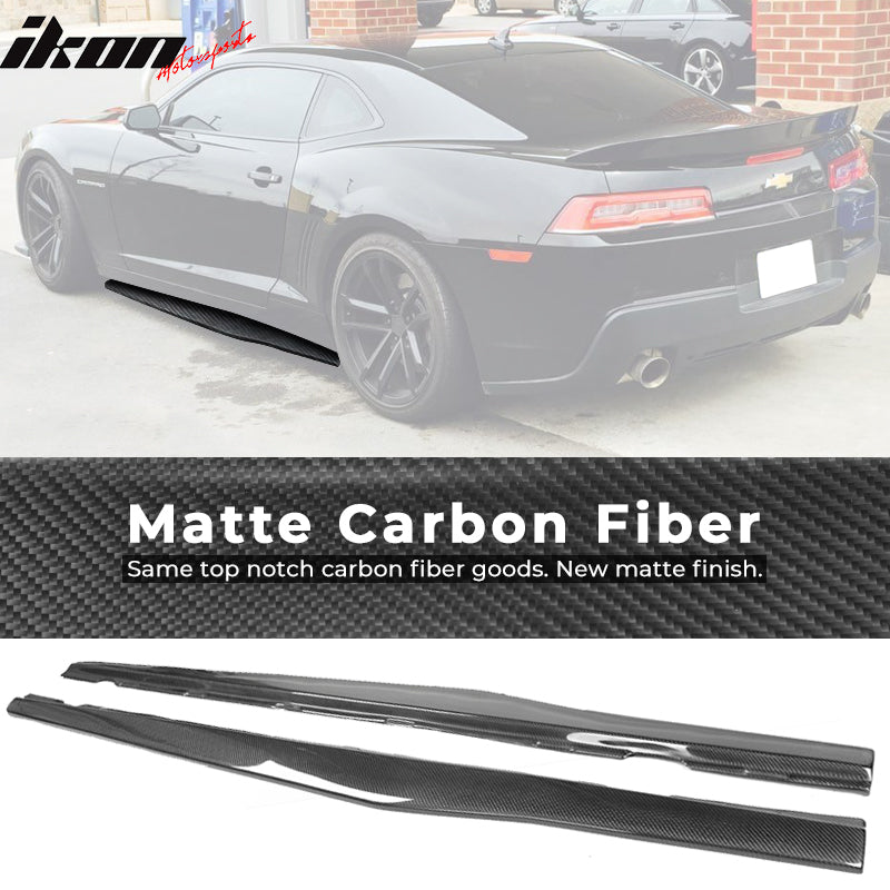 Fits 10-15 Chevy Camaro IKON Style Side Skirts Extension Lip 2PC - Carbon Fiber