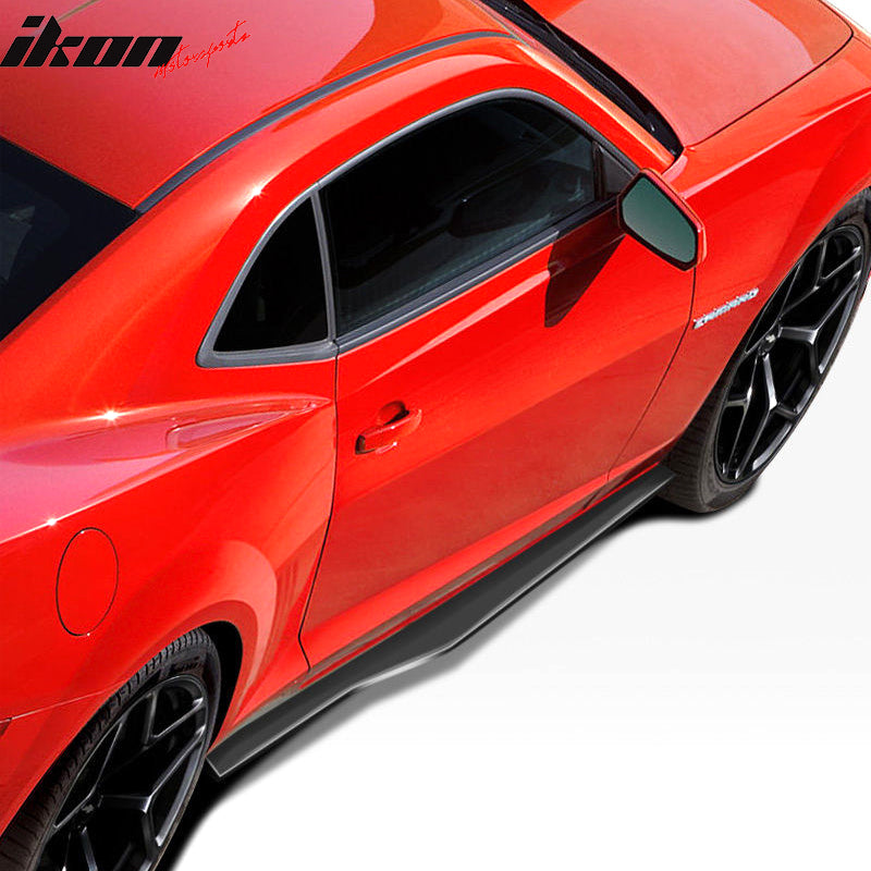 Side Skirts Compatible With 2010-2015 Chevy Camaro LS, LT, SS Only, Ikon Style Black PP Add On Sideskirt Rocker Moulding Air Dam Chin Splitter by IKON MOTORSPORTS, 2011 2012 2013 2014