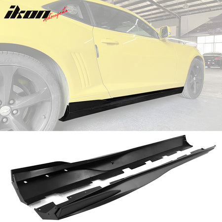 IKON MOTORSPORTS, Side Skirts Compatible With 2010-2015 Chevrolet Camaro, Rocker Style PP Add On Side Skirt Rocker Panel Extension Moulding Splitter, 2011 2012 2013 2014